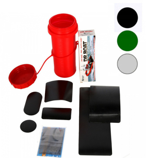 Zestaw Naprawczy Klej Dr. Boat + Łatki CZARNE PVC + Siatka + Pudełko na klej Zestaw Naprawczy Klej Dr. Boat + Łatki CZARNE PVC + Siatka + Pudełko na klej