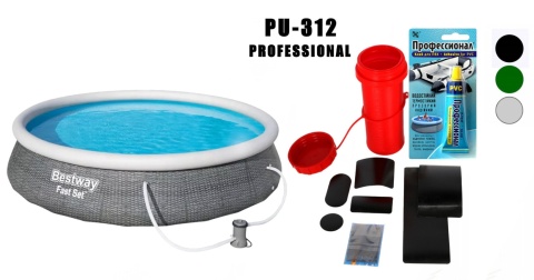 Zestaw Naprawczy Klej PU312 Professional + Łatki PVC + Siatka + Pudełko na klej do Basenu Zestaw Naprawczy Klej PU312 Professional + Łatki PVC + Siatka + Pudełko na klej do Basenu