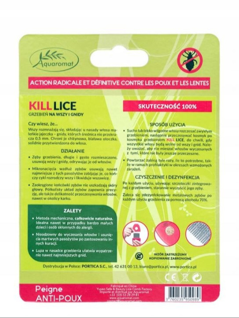 Grzebień KILL LICE na wszy i gnidy naturalny Grzebień KILL LICE na wszy i gnidy naturalny