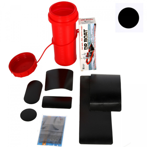 Zestaw Naprawczy Klej Dr. Boat + Łatki CZARNE PVC + Siatka + Pudełko na klej Zestaw Naprawczy Klej Dr. Boat + Łatki CZARNE PVC + Siatka + Pudełko na klej