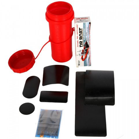 Zestaw Naprawczy Klej Dr. Boat + Łatki CZARNE PVC + Siatka + Pudełko na klej Zestaw Naprawczy Klej Dr. Boat + Łatki CZARNE PVC + Siatka + Pudełko na klej