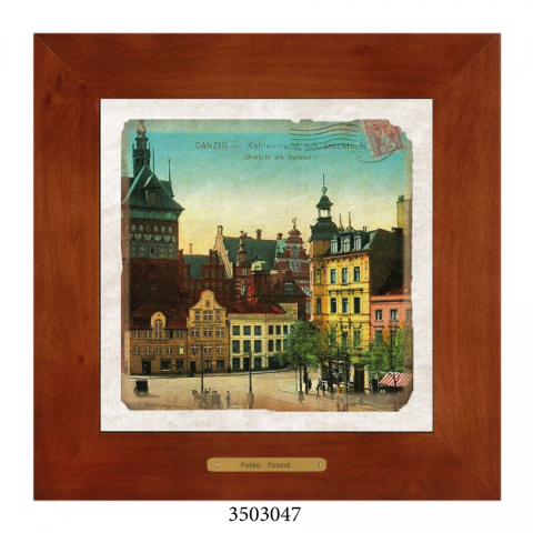 Obrazek Ceramiczny Gdańsk 28x28 cm w Drewnianej Ramce Obrazek Ceramiczny Gdańsk 28x28 cm w Drewnianej Ramce