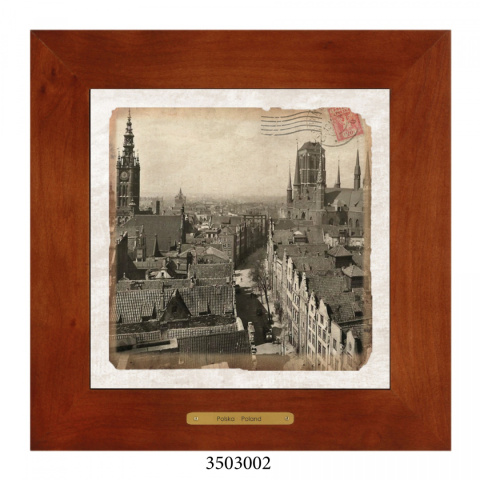 Obrazek Ceramiczny Gdańsk 28x28 cm w Drewnianej Ramce Obrazek Ceramiczny Gdańsk 28x28 cm w Drewnianej Ramce
