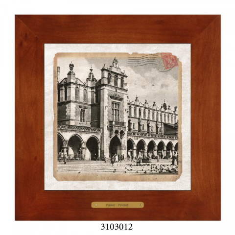 Obrazek Ceramiczny Kraków 18x18 cm w Drewnianej Ramce Obrazek Ceramiczny Kraków 18x18 cm w Drewnianej Ramce
