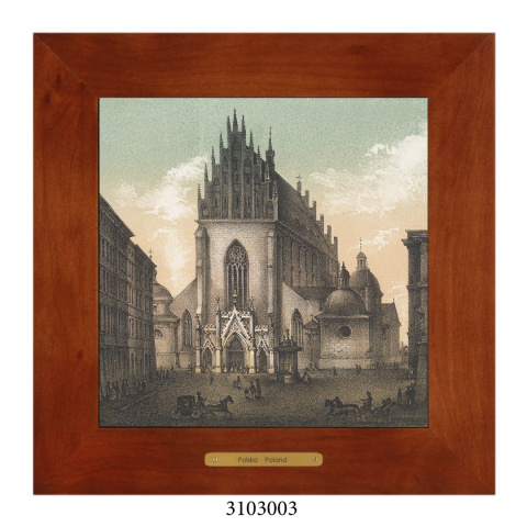 Obrazek Ceramiczny Kraków 18x18 cm w Drewnianej Ramce Obrazek Ceramiczny Kraków 18x18 cm w Drewnianej Ramce