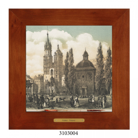 Obrazek Ceramiczny Kraków 18x18 cm w Drewnianej Ramce Obrazek Ceramiczny Kraków 18x18 cm w Drewnianej Ramce
