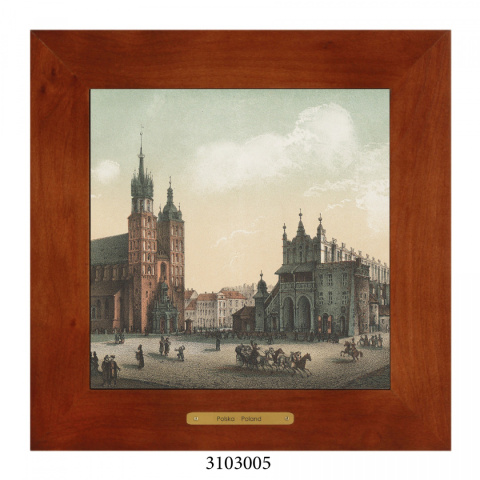 Obrazek Ceramiczny Kraków 18x18 cm w Drewnianej Ramce Obrazek Ceramiczny Kraków 18x18 cm w Drewnianej Ramce