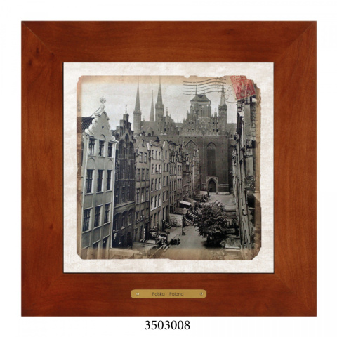 Obrazek Ceramiczny Gdańsk 28x28 cm w Drewnianej Ramce Obrazek Ceramiczny Gdańsk 28x28 cm w Drewnianej Ramce