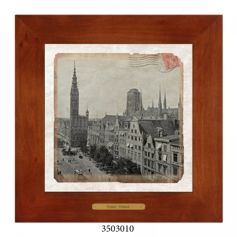 Obrazek Ceramiczny Gdańsk 28x28 cm w Drewnianej Ramce Obrazek Ceramiczny Gdańsk 28x28 cm w Drewnianej Ramce