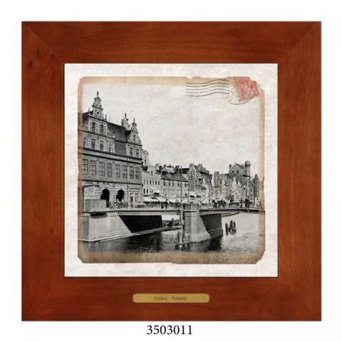 Obrazek Ceramiczny Gdańsk 28x28 cm w Drewnianej Ramce Obrazek Ceramiczny Gdańsk 28x28 cm w Drewnianej Ramce