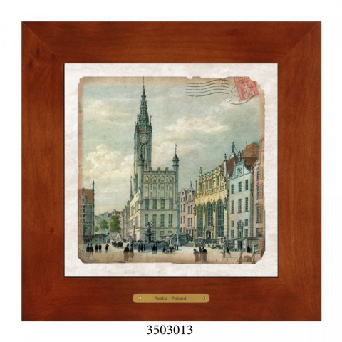 Obrazek Ceramiczny Gdańsk 28x28 cm w Drewnianej Ramce Obrazek Ceramiczny Gdańsk 28x28 cm w Drewnianej Ramce