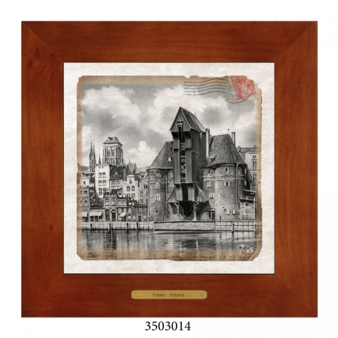 Obrazek Ceramiczny Gdańsk 28x28 cm w Drewnianej Ramce Obrazek Ceramiczny Gdańsk 28x28 cm w Drewnianej Ramce