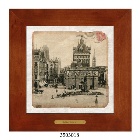 Obrazek Ceramiczny Gdańsk 28x28 cm w Drewnianej Ramce Obrazek Ceramiczny Gdańsk 28x28 cm w Drewnianej Ramce