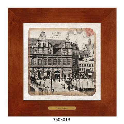 Obrazek Ceramiczny Gdańsk 28x28 cm w Drewnianej Ramce Obrazek Ceramiczny Gdańsk 28x28 cm w Drewnianej Ramce