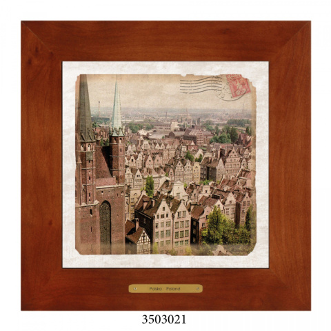 Obrazek Ceramiczny Gdańsk 28x28 cm w Drewnianej Ramce Obrazek Ceramiczny Gdańsk 28x28 cm w Drewnianej Ramce