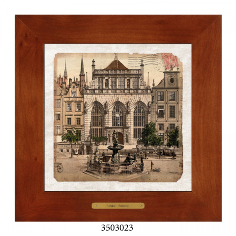 Obrazek Ceramiczny Gdańsk 28x28 cm w Drewnianej Ramce Obrazek Ceramiczny Gdańsk 28x28 cm w Drewnianej Ramce